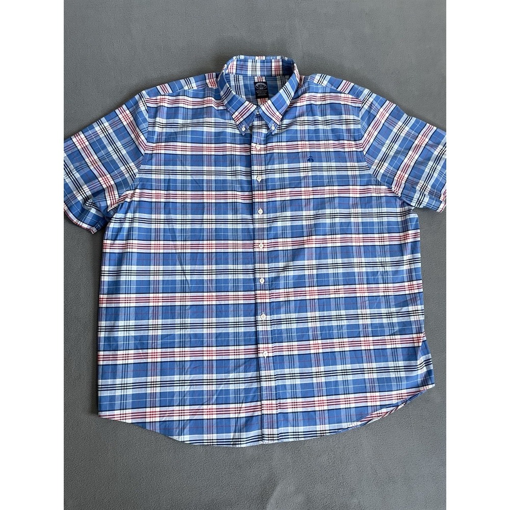 Brooks Brothers Short Sleeve Button Down Mens 1818 Sz 4xl‎ Blue Plaid Non Iron - Picture 2 of 7